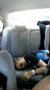 Dylan sleeping in the car on the way home.
